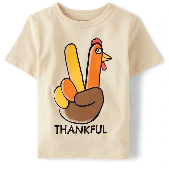 🦌⚠️3 FOR $10 SALE⚠️🦌 Kids Thankful Graphic T-Shirt - Cream - Picture 1 of 3